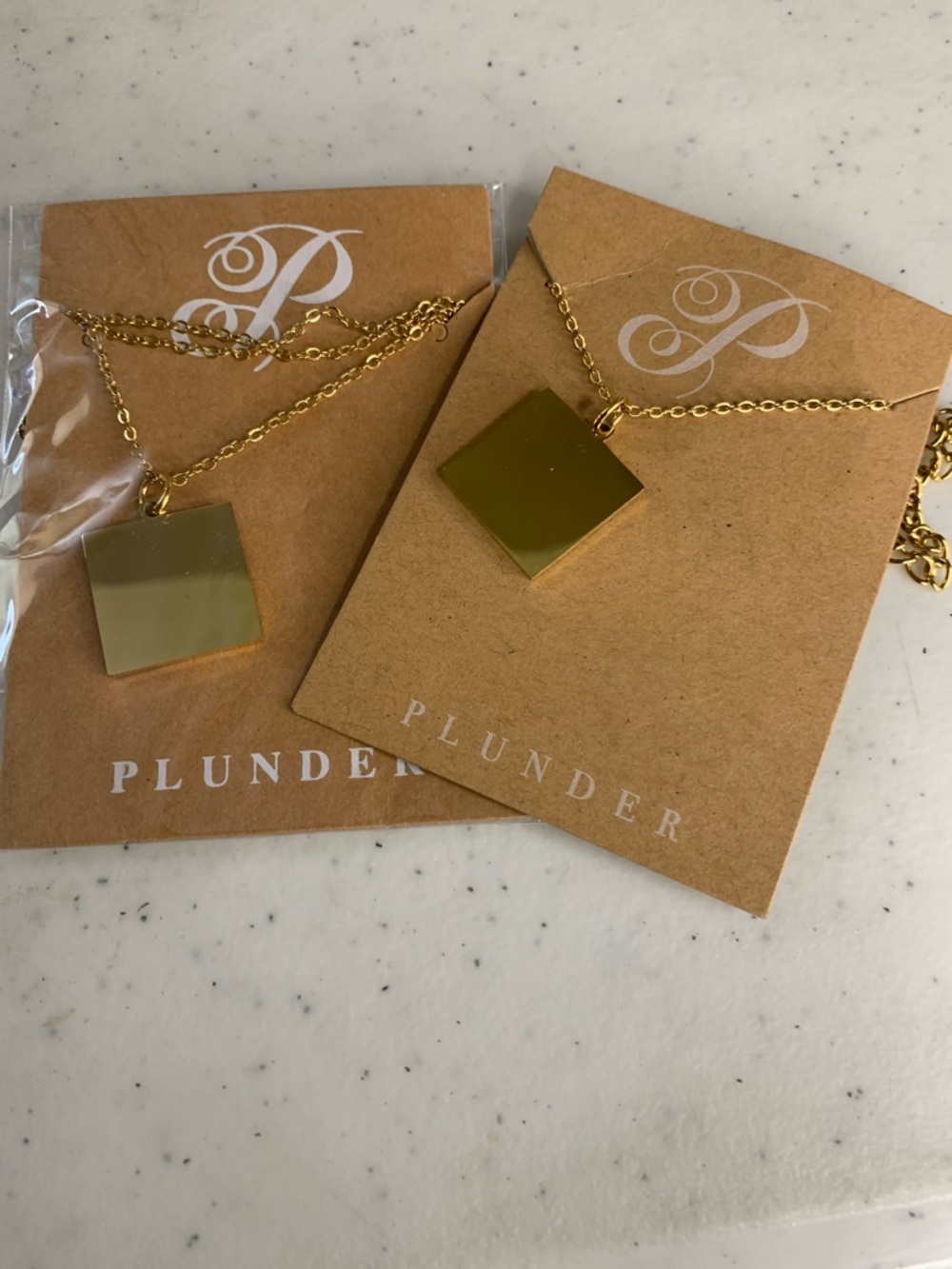 Plunder Gold Square Pendant Necklace Duo. Set of 2